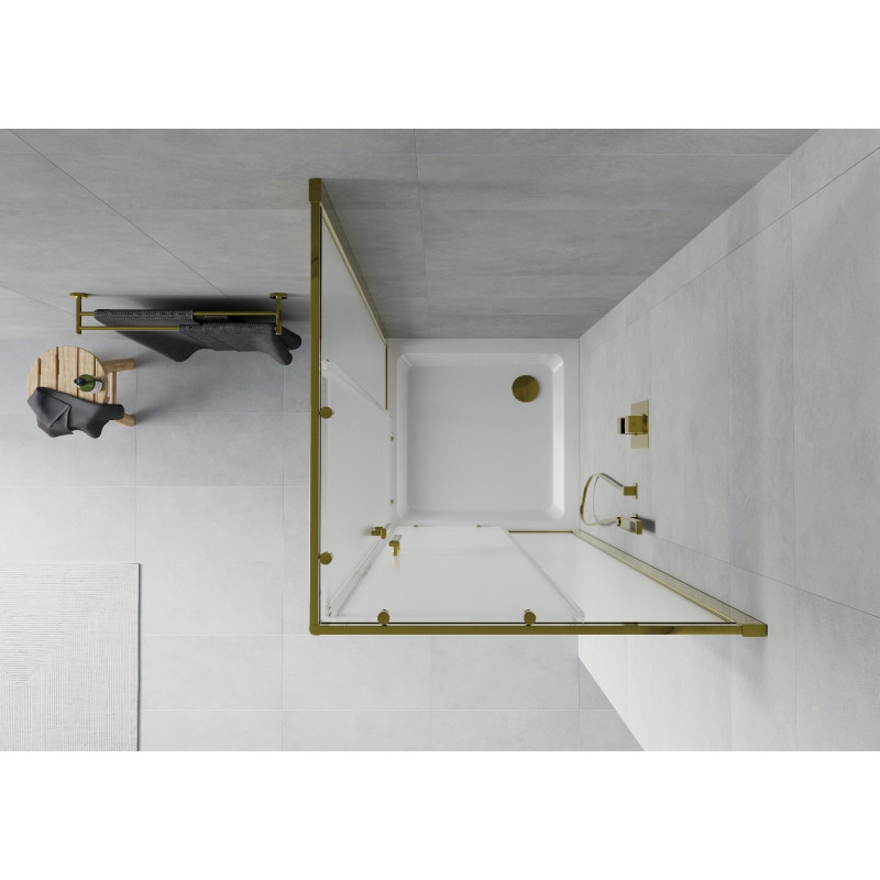 Mexen Rio quadratische Duschkabine 70 x 70 cm, Milchglas, Gold + Flat Duschwanne, Weiß - 860-070-070-50-30-4010G