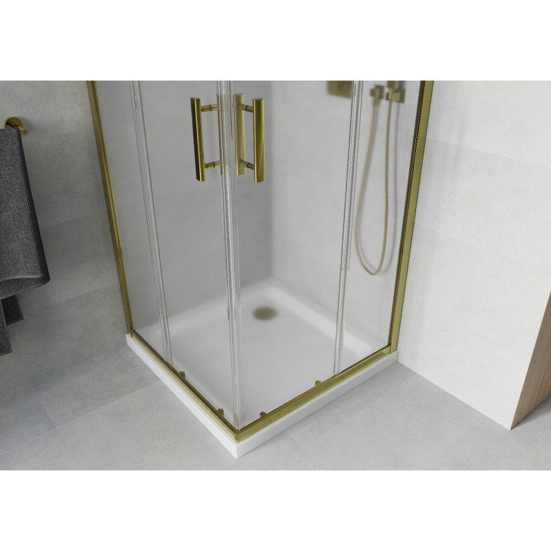 Mexen Rio quadratische Duschkabine 80 x 80 cm, Satin, Gold + Flat Duschwanne, Weiß - 860-080-080-50-30-4010G