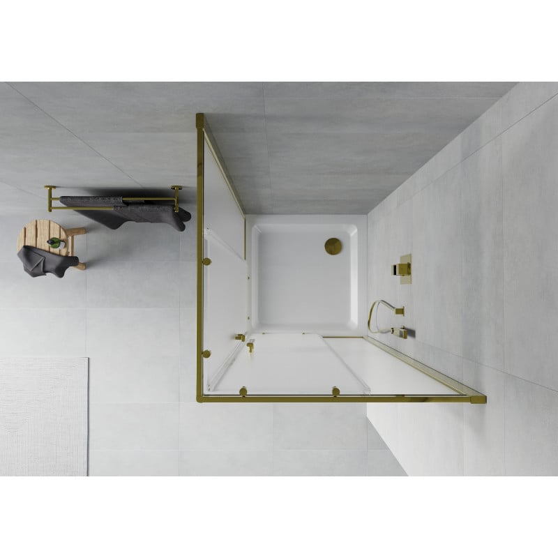 Mexen Rio quadratische Duschkabine 80 x 80 cm, Mattglas, Gold + Duschwanne Flat, Weiß - 860-080-080-50-30-4010G
