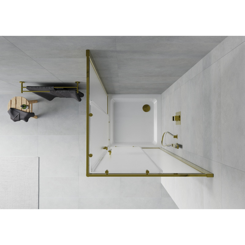 Mexen Rio Quadratische Duschkabine 90 x 90 cm, matt, gold + Flat-Duschwanne, weiß - 860-090-090-50-30-4010G