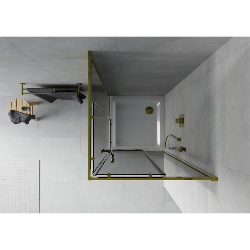 Mexen Rio quadratische Duschkabine 70 x 70 cm, Graphit, Gold + Duschtasse Flat, weiß - 860-070-070-50-40-4010G