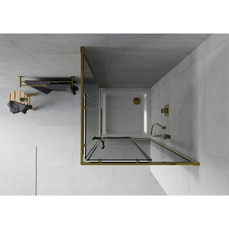 Mexen Rio quadratische Duschkabine 70 x 70 cm, Graphit, Gold + Flat Duschwanne, Weiß - 860-070-070-50-40-4010G