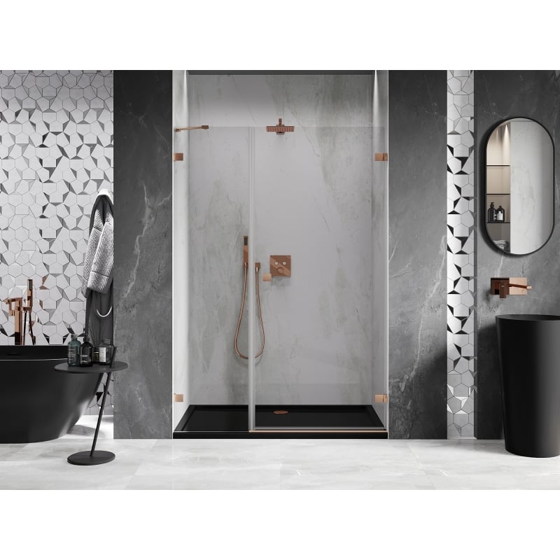Mexen Lunar-B Duschdrehtür rechts 140 cm, transparent, gebürstetes Kupfer - 832S-140-050-65-00-P