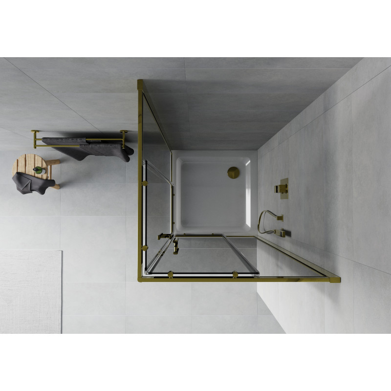 Mexen Rio quadratische Duschkabine 90 x 90 cm, Graphit, Gold + Flat Duschwanne, Weiß - 860-090-090-50-40-4010G