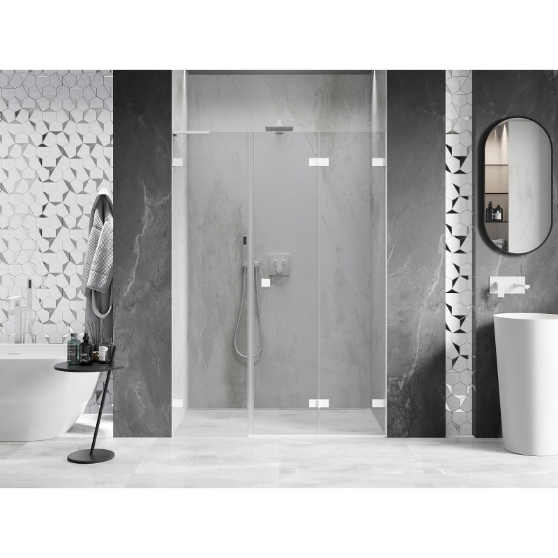 Mexen Lunar-F L Falttür Duschtür rechts 135 cm, transparent, weiß - 836SL-135-050-20-00-P