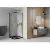 Mexen Rio quadratische Duschkabine 90 x 90 cm, transparent, gold + Duschtasse Flat, schwarz - 860-090-090-50-00-4070G
