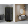 Mexen Rio Quadratische Duschkabine 80 x 80 cm, Graphit, Gold + Flat Duschwanne, Schwarz - 860-080-080-50-40-4070G
