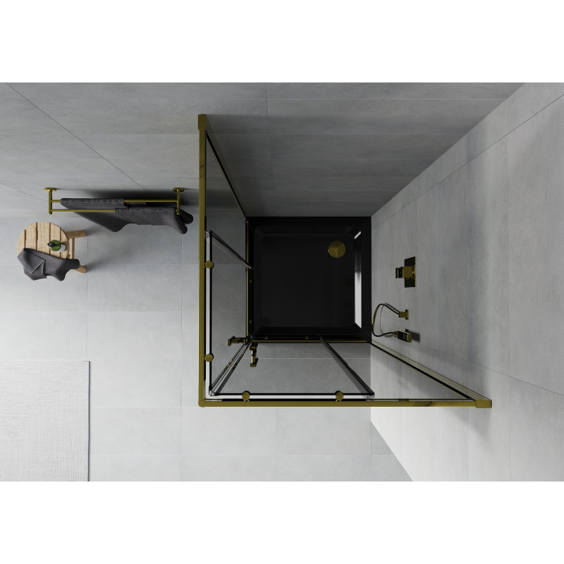 Mexen Rio Quadratische Duschkabine 80 x 80 cm, Graphit, Gold + Flat Duschwanne, Schwarz - 860-080-080-50-40-4070G