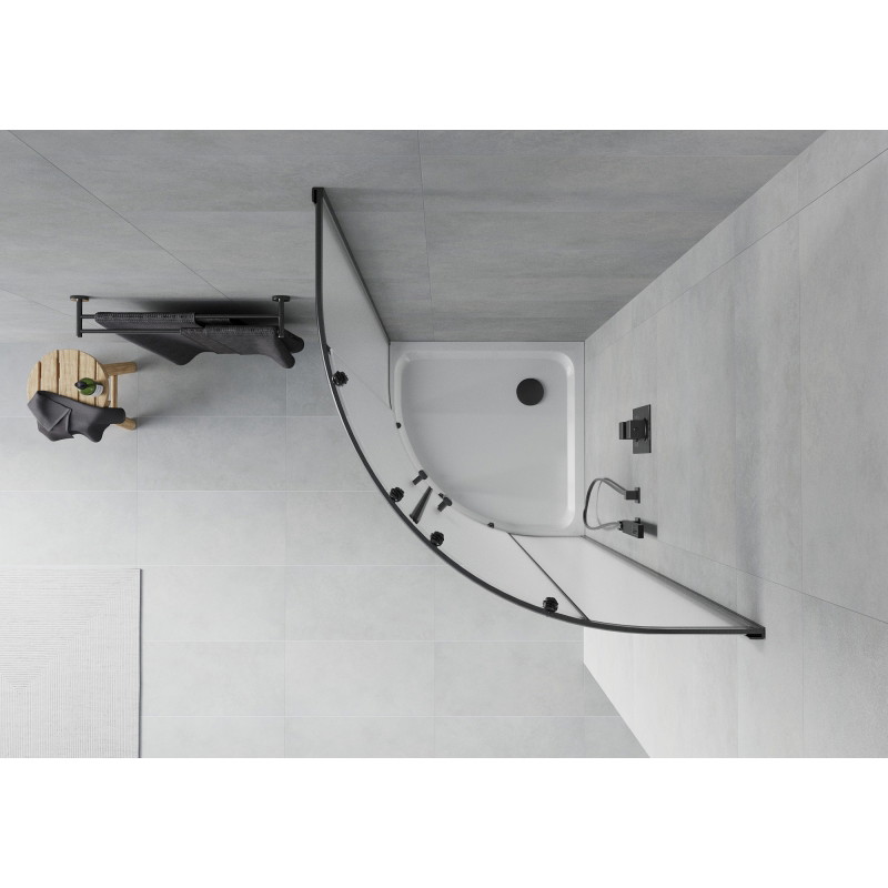 Mexen Rio Halbrunde Duschkabine 80 x 80 cm, satiniert, schwarz + Flat-Duschwanne, weiß - 863-080-080-70-30-4110B