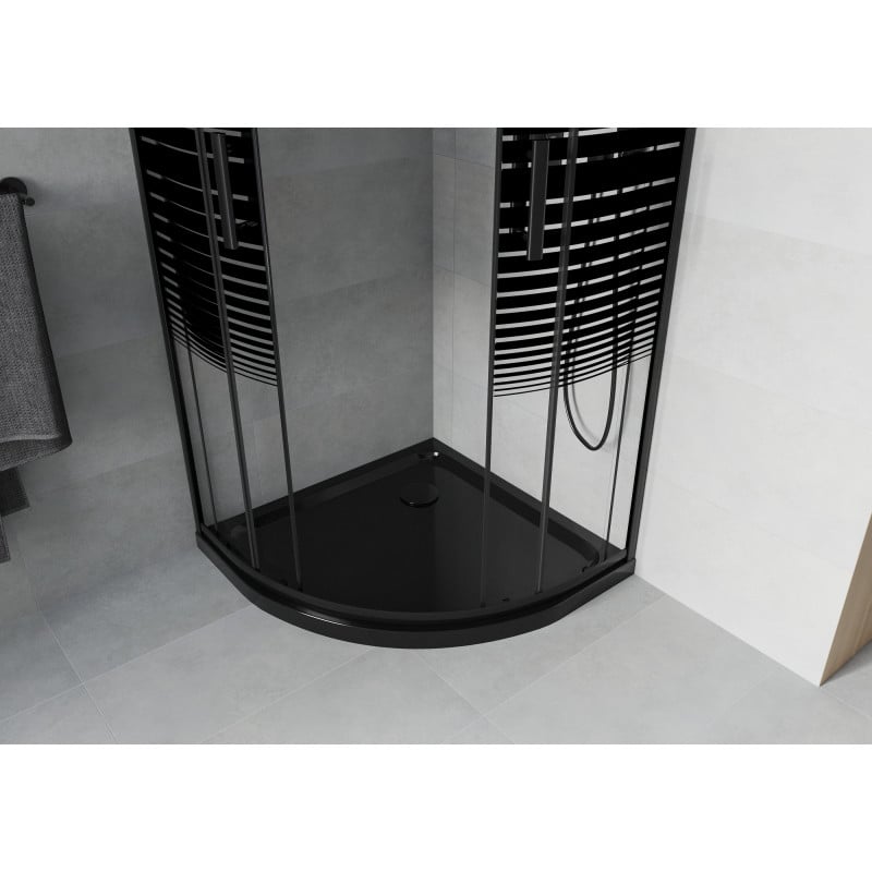 Mexen Rio Halbrunde Duschkabine 80 x 80 cm, schwarze Streifen, schwarz + Flat Duschwanne, schwarz - 863-080-080-70-20-4170B