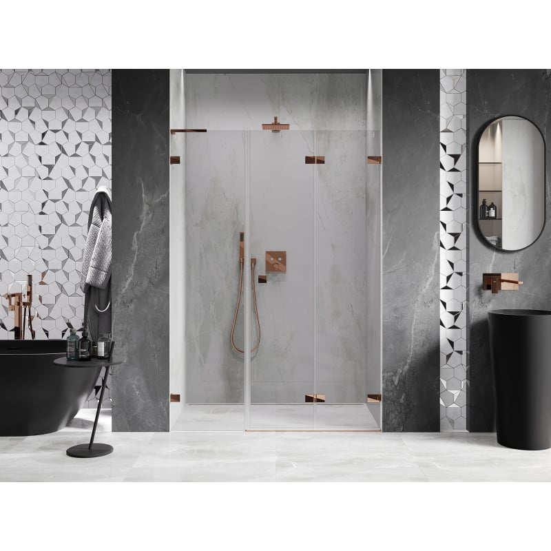 Mexen Lunar-F L klappbare Duschtür rechts 115 cm, transparent, Roségold - 836SL-115-050-60-00-P