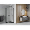 Mexen Rio Halbrunde Duschkabine 80 x 80 cm, Mattglas, Schwarz + Flat Duschwanne, Schwarz - 863-080-080-70-30-4170B