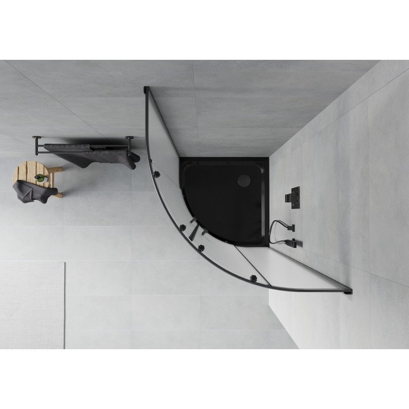 Mexen Rio Duschkabine halbrund 90 x 90 cm, matt, schwarz + Flat Duschwanne, schwarz - 863-090-090-70-30-4170B