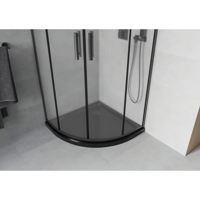 Mexen Rio Duschkabine halbrund 90 x 90 cm, matt, schwarz + Flat Duschwanne, schwarz - 863-090-090-70-30-4170B