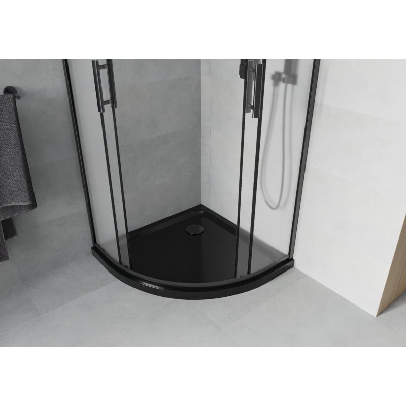 Mexen Rio Duschkabine halbrund 90 x 90 cm, matt, schwarz + Flat Duschwanne, schwarz - 863-090-090-70-30-4170B