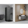 Mexen Rio Halbrunde Duschkabine 80 x 80 cm, Graphit, Schwarz + Duschwanne Flat, Schwarz - 863-080-080-70-40-4170B