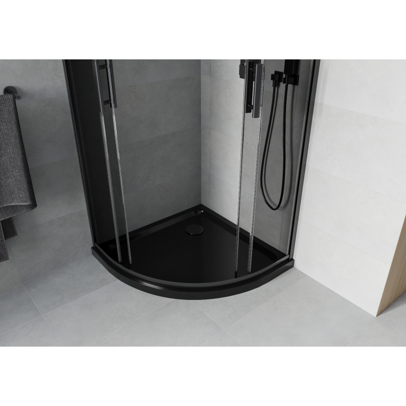 Mexen Rio Halbrunde Duschkabine 90 x 90 cm, Graphit, Schwarz + Flat Duschwanne, Schwarz - 863-090-090-70-40-4170B