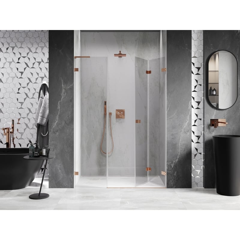 Mexen Lunar-F L klappbare Duschwand rechts 120 cm, transparent, gebürstetes Kupfer - 836SL-120-050-65-00-P