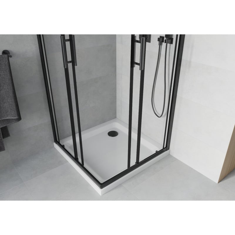 Mexen Rio quadratische Duschkabine 80 x 80 cm, transparent, schwarz + Duschwanne Flat, weiß - 860-080-080-70-00-4010B
