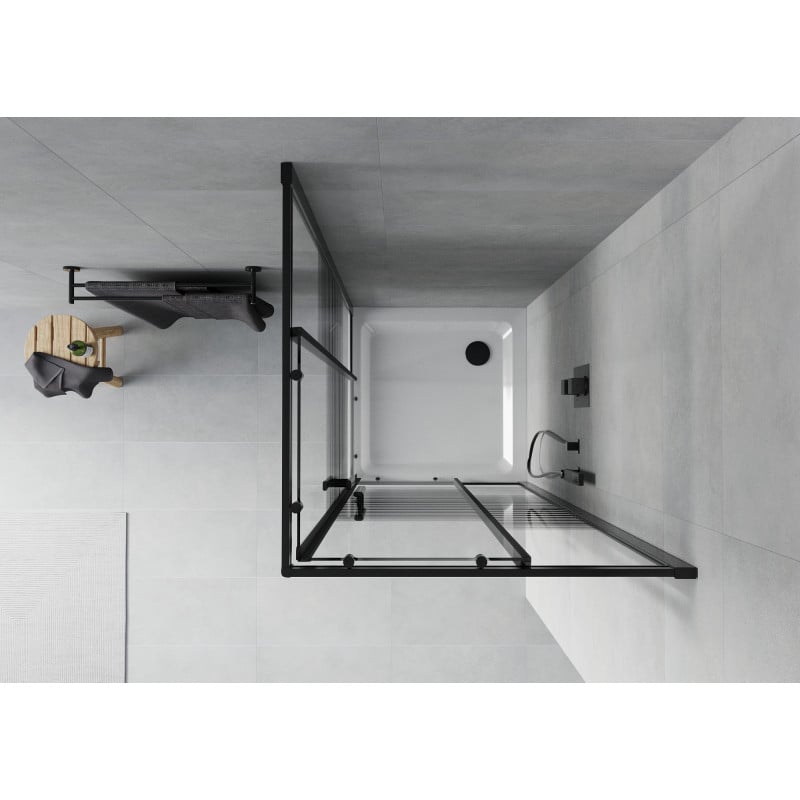 Mexen Rio quadratische Duschkabine 80 x 80 cm, schwarze Streifen, schwarz + Flat-Duschtasse, weiß - 860-080-080-70-20-4010B