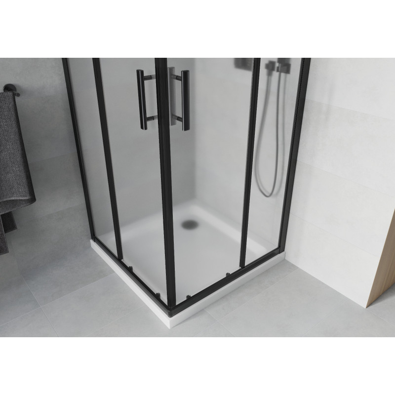Mexen Rio quadratische Duschkabine 80 x 80 cm, satiniert, schwarz + Flat-Duschwanne, weiß - 860-080-080-70-30-4010B