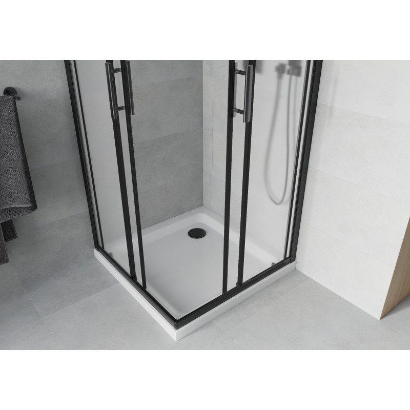 Mexen Rio quadratische Duschkabine 90 x 90 cm, mattiert, schwarz + Flat-Duschwanne, weiß - 860-090-090-70-30-4010B