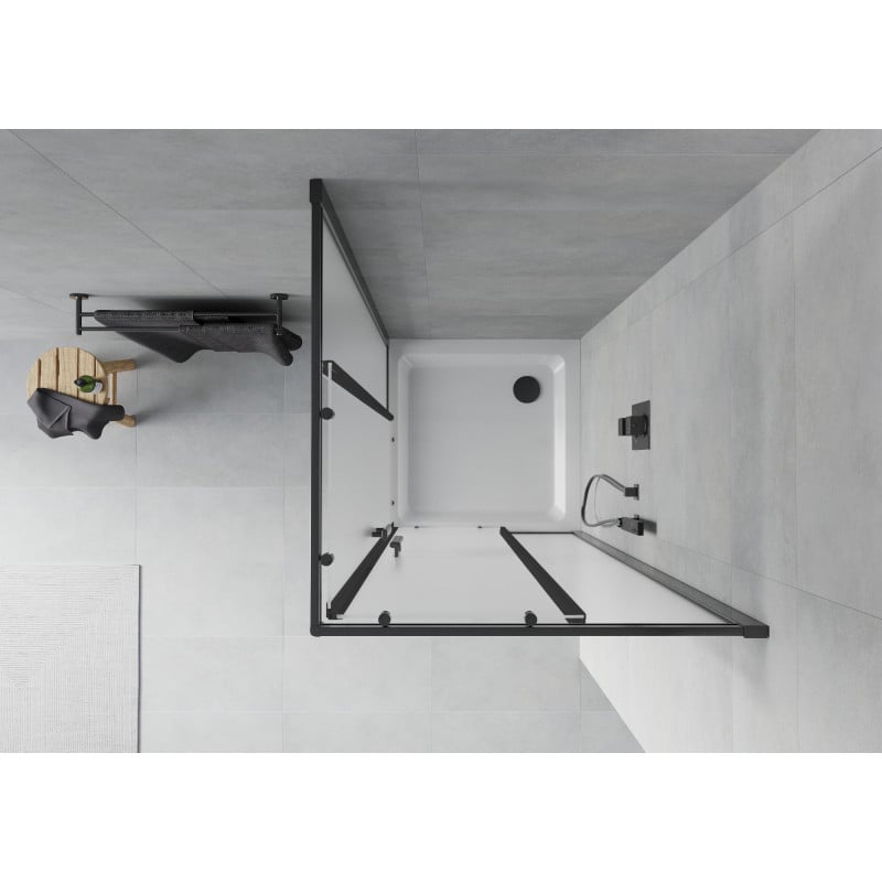 Mexen Rio quadratische Duschkabine 90 x 90 cm, Milchglas, schwarz + Flat Duschwanne, weiß - 860-090-090-70-30-4010B