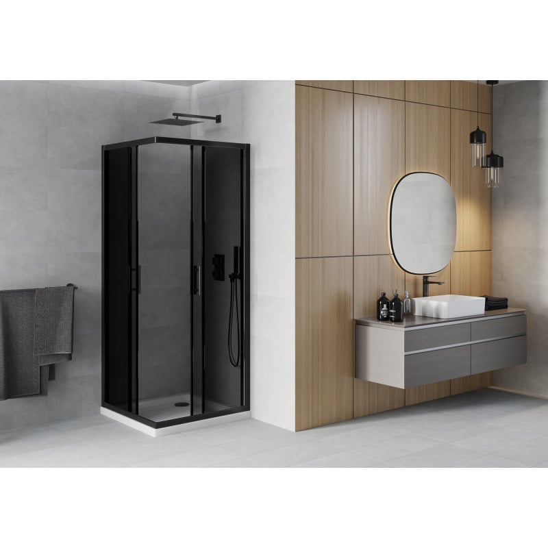 Mexen Rio quadratische Duschkabine 80 x 80 cm, Grafit, Schwarz + Flat Duschwanne, Weiß - 860-080-080-70-40-4010B