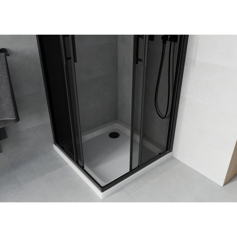 Mexen Rio quadratische Duschkabine 80 x 80 cm, Grafit, Schwarz + Flat Duschwanne, Weiß - 860-080-080-70-40-4010B