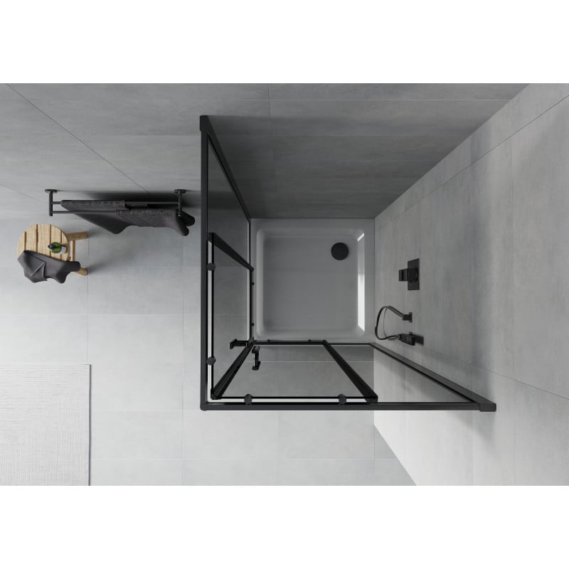 Mexen Rio quadratische Duschkabine 80 x 80 cm, Grafit, Schwarz + Flat Duschwanne, Weiß - 860-080-080-70-40-4010B