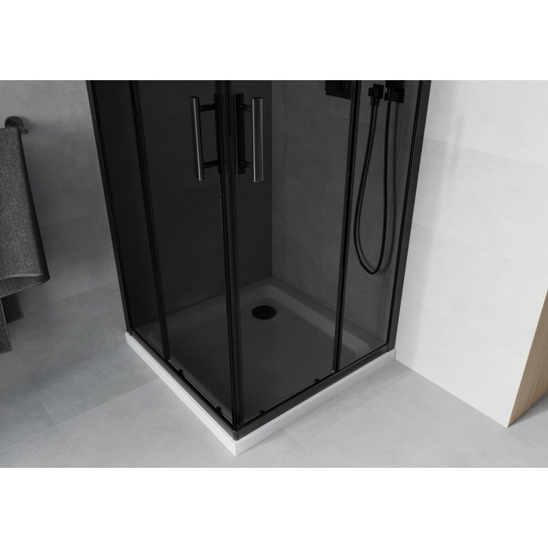 Mexen Rio quadratische Duschkabine 80 x 80 cm, Grafit, Schwarz + Flat Duschwanne, Weiß - 860-080-080-70-40-4010B