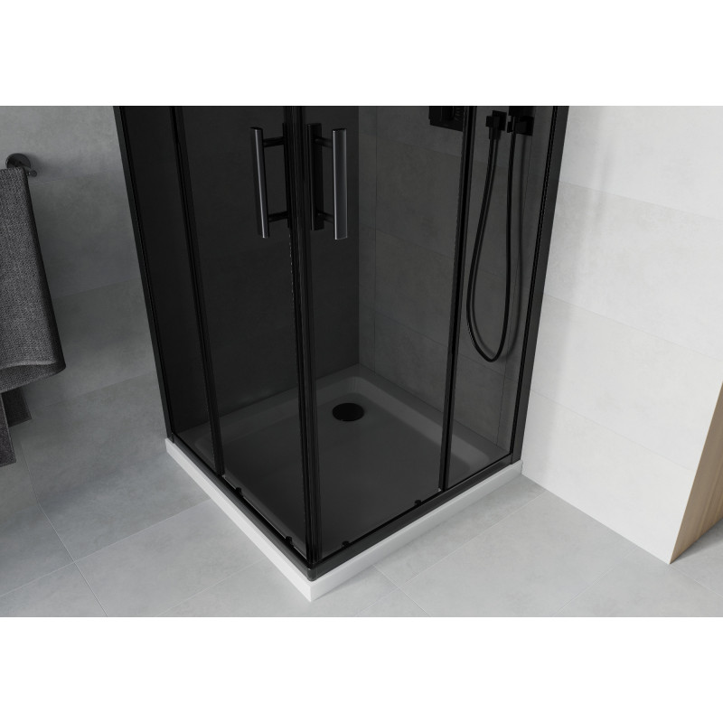 Mexen Rio Quadratische Duschkabine 80 x 80 cm, Graphit, Schwarz + Flat Duschwanne, Weiß - 860-080-080-70-40-4010B