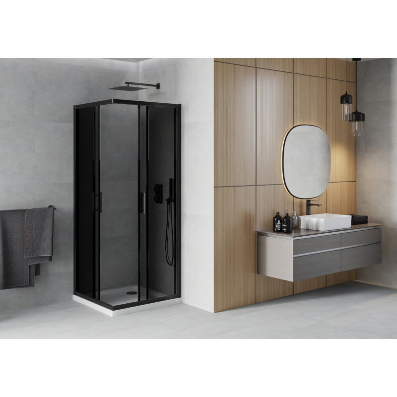 Mexen Rio quadratische Duschkabine 90 x 90 cm, grafit, schwarz + Flat Duschwanne, weiß - 860-090-090-70-40-4010B