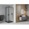 Mexen Rio Duschkabine quadratisch 80 x 80 cm, Milchglas, schwarz + Duschwanne Flat, schwarz - 860-080-080-70-30-4070B