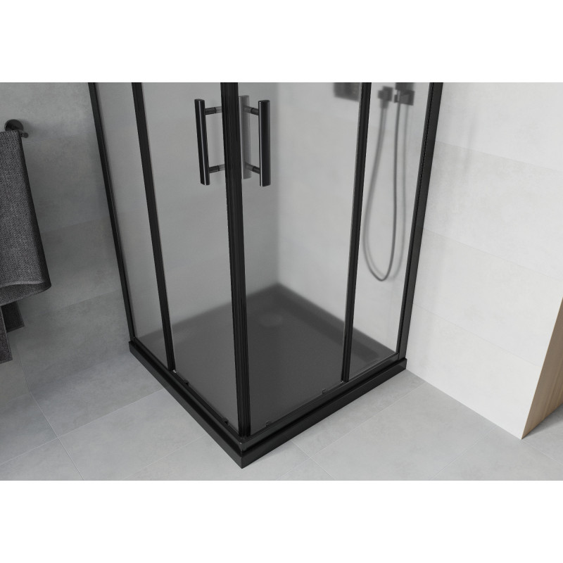 Mexen Rio quadratische Duschkabine 80 x 80 cm, satiniert, schwarz + Duschtasse Flat, schwarz - 860-080-080-70-30-4070B