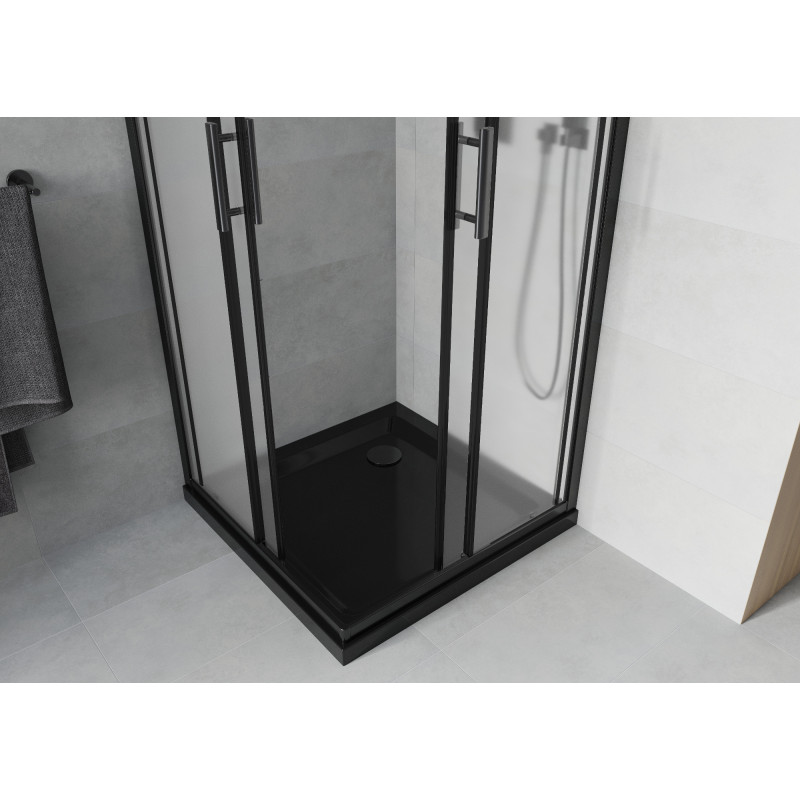 Mexen Rio quadratische Duschkabine 90 x 90 cm, matt, schwarz + Flat Duschwanne, schwarz - 860-090-090-70-30-4070B