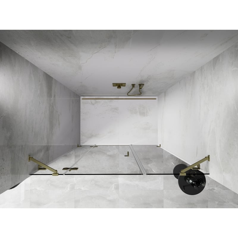 Mexen Lunar Duschpendeltür links 135 cm, transparent, gebürstetes Gold - 834S-135-050-55-00-L