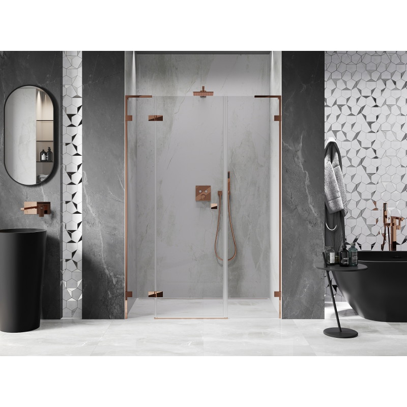 Mexen Lunar L Duschabtrennung, links angeschlagen, 125 cm, transparent, Roségold - 834SL-125-050-60-00-L