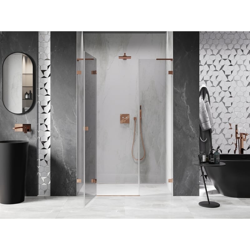 Mexen Lunar L Duschdrehtür links 140 cm, transparent, Roségold - 834SL-140-050-60-00-L