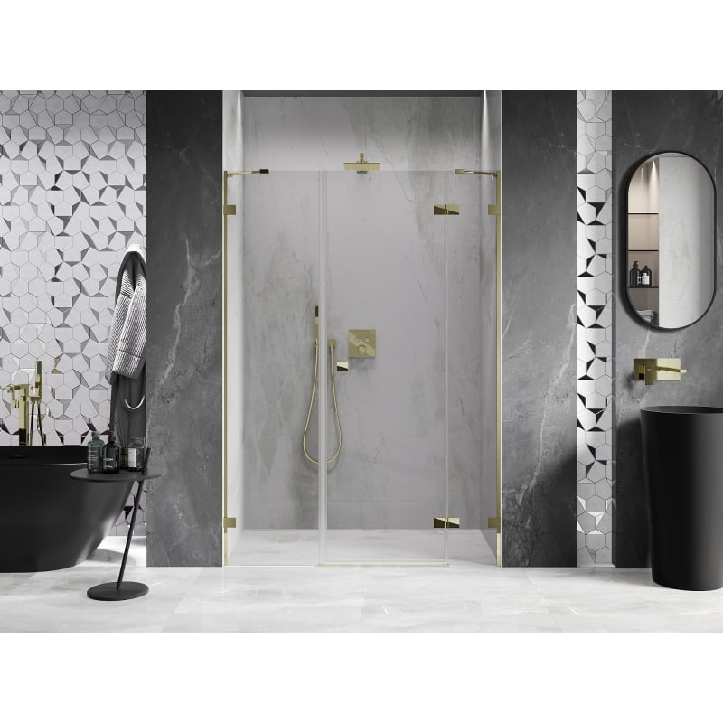 Mexen Lunar Duschtür schwenkbar rechts 135 cm, transparent, gold - 834S-135-050-50-00-P
