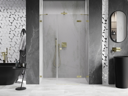 Mexen Lunar Duschdrehtür rechts 135 cm, transparent, gebürstetes Gold - 834S-135-050-55-00-P