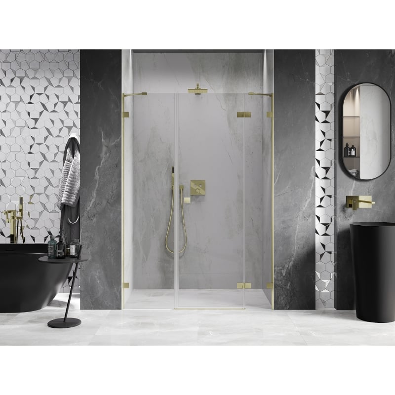 Mexen Lunar Duschdrehtür rechts 135 cm, transparent, gebürstetes Gold - 834S-135-050-55-00-P