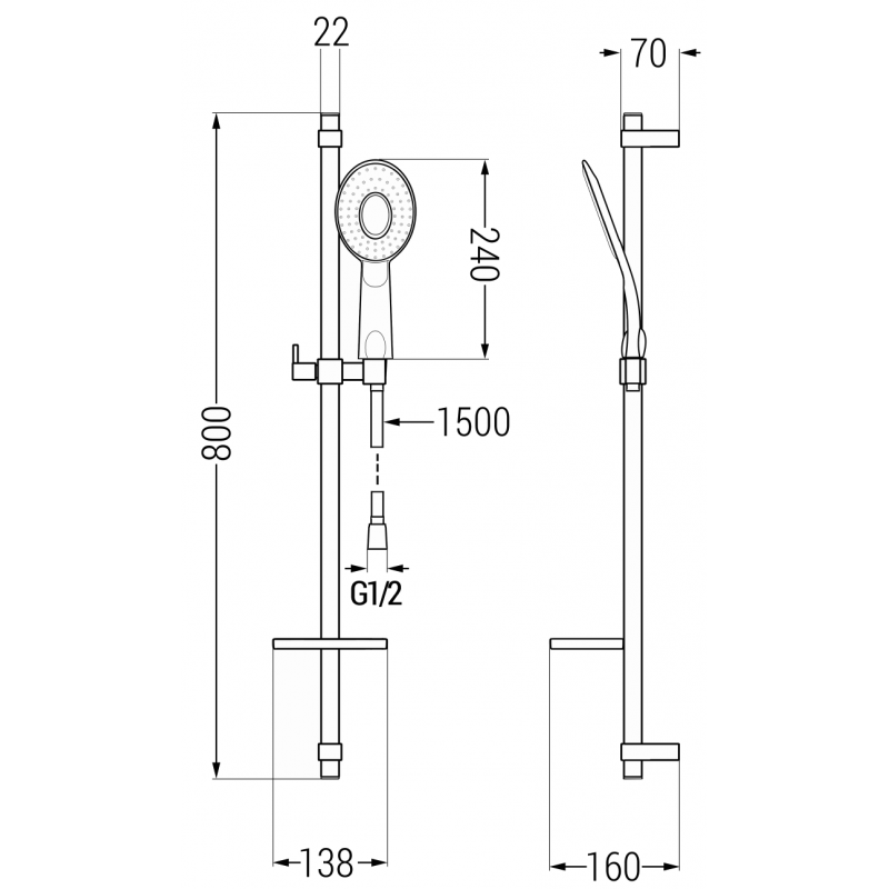 Mexen DQ73 Duschset mit verschiebbarem Stab, Chrom - 785734581-02