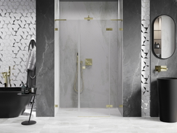 Mexen Lunar L Duschdrehtür rechts 130 cm, transparent, gebürstetes Gold - 834SL-130-050-55-00-P