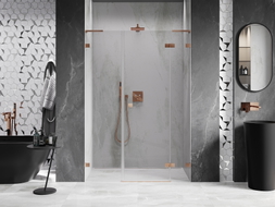 Mexen Lunar L Duschwand, schwenkbar, rechts 140 cm, transparent, gebürstetes Kupfer - 834SL-140-050-65-00-P