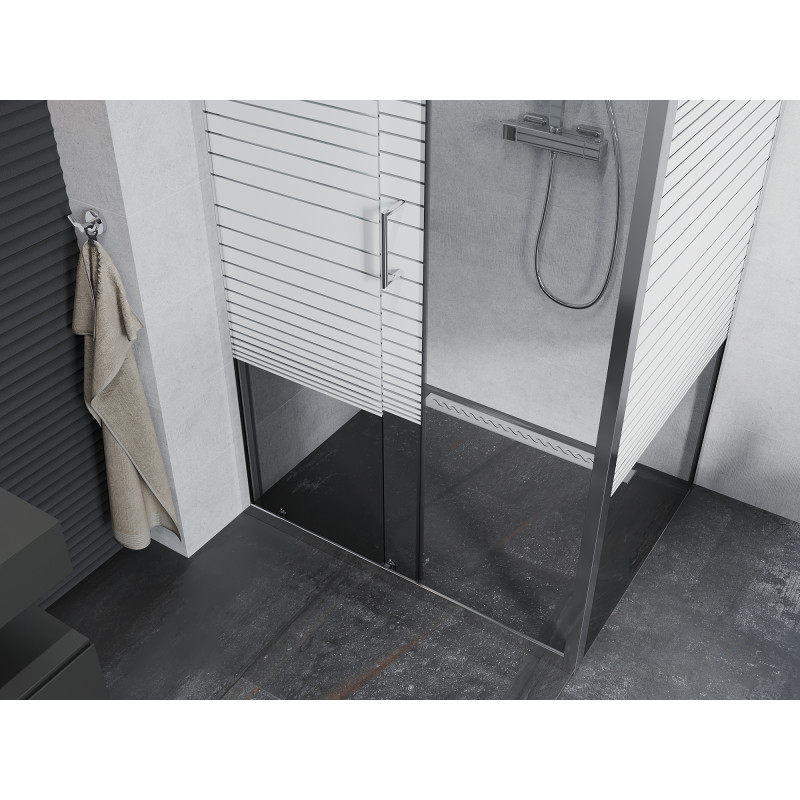 Mexen Apia Schiebeduschkabine 135 x 70 cm, weiße Streifen, Chrom - 840-135-070-01-20