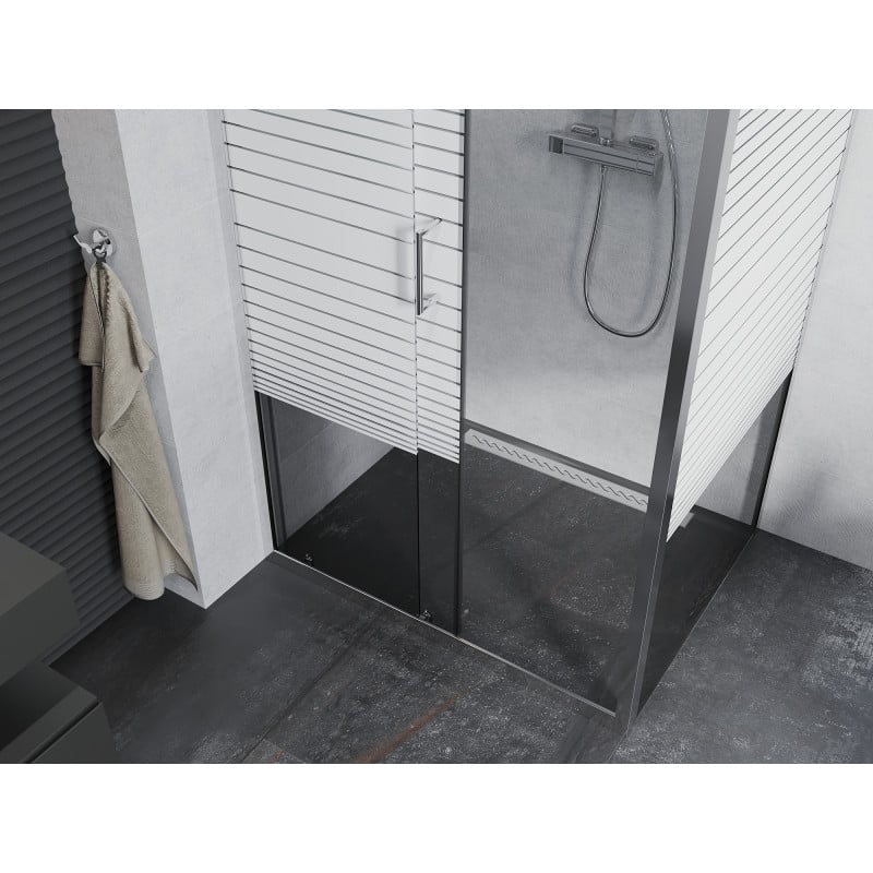 Mexen Apia Schiebedusche 135 x 90 cm, weiße Streifen, Chrom - 840-135-090-01-20