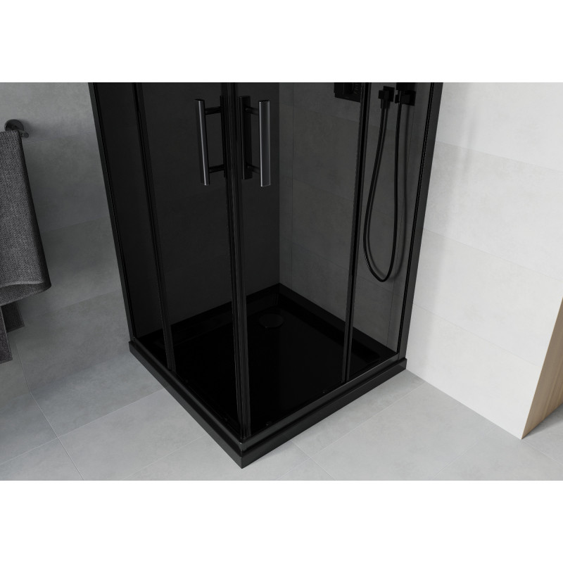 Mexen Rio quadratische Duschkabine 80 x 80 cm, Graphit, schwarz + Flat Duschwanne, schwarz - 860-080-080-70-40-4070B