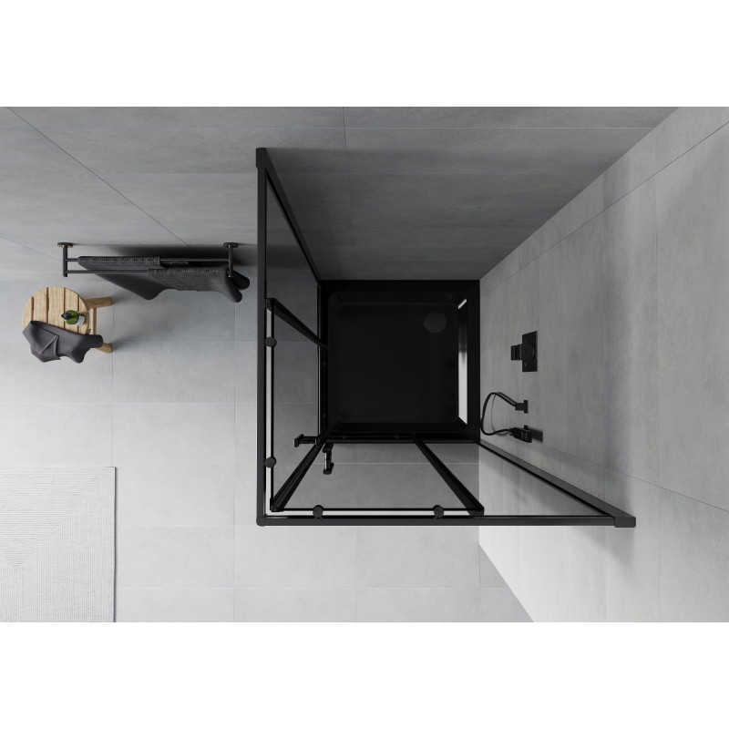 Mexen Rio Quadratische Duschkabine 80 x 80 cm, Grafit, Schwarz + Flat Duschwanne, Schwarz - 860-080-080-70-40-4070B
