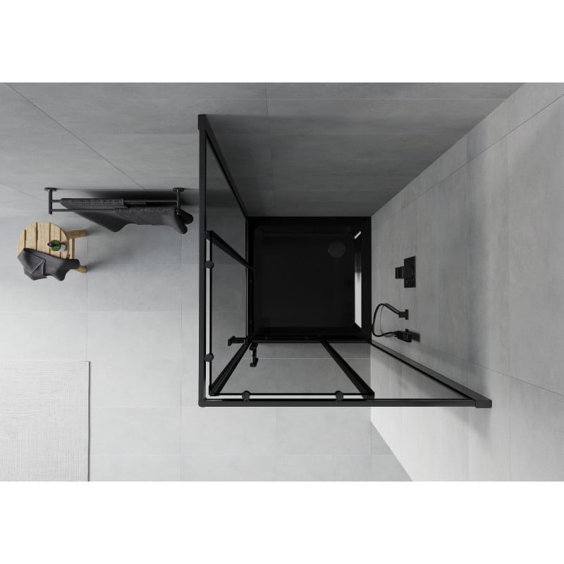 Mexen Rio Duschkabine quadratisch 90 x 90 cm, graphit, schwarz + Duschwanne Flat, schwarz - 860-090-090-70-40-4070B